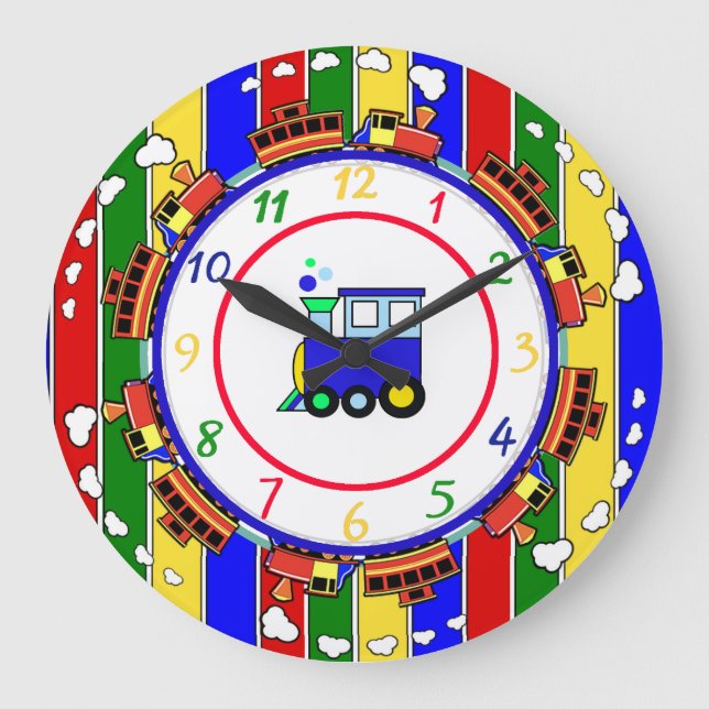 Grande Horloge Ronde Couleurs primaires mignonnes Choo Choo Train (Recto)