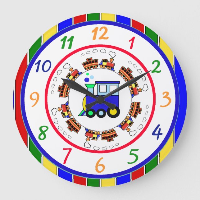 Grande Horloge Ronde Couleurs primaires mignonnes Choo Choo Train (Recto)