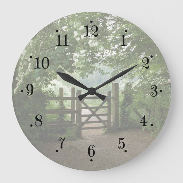 Grande Horloge Ronde Country Farmhouse Garden Meadow Gate Wall Clock (Recto)