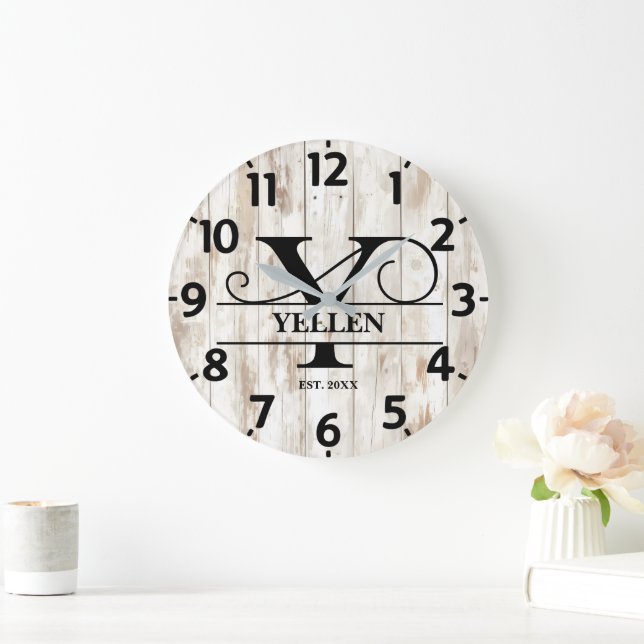 Grande Horloge Ronde Country Farmhouse Y Monogram (Maison)