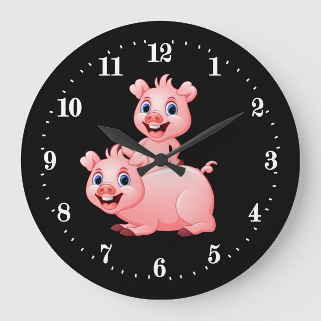 Grande Horloge Ronde Country pig decor Large Clock (Recto)
