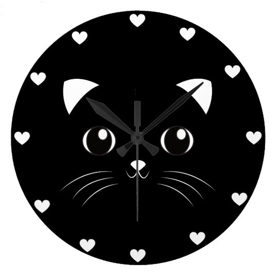 Grande Horloge Ronde Coup De Tete Du Chat Noir Kawaii Zazzle Fr