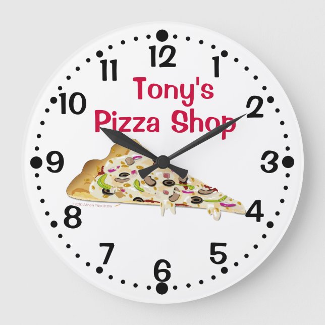 Grande Horloge Ronde Coupe de pizza Nom personnalisé Boutique Cuisine H (Recto)