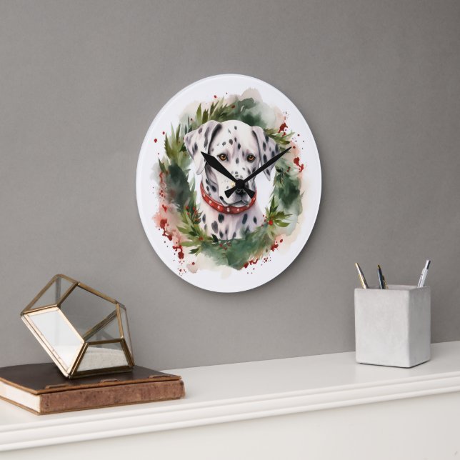 Grande Horloge Ronde Coupe festive de la couronne de Noël dalmate (Bureau)