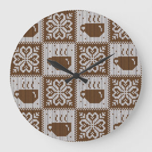 Grande Horloge Ronde Coupes d'hiver confites : motif de boisson chaude.
