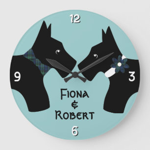 Grande Horloge Ronde Couple de chien écossais personnalisé