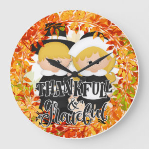 Grande Horloge Ronde Couple de pèlerins - Merci et gracieux