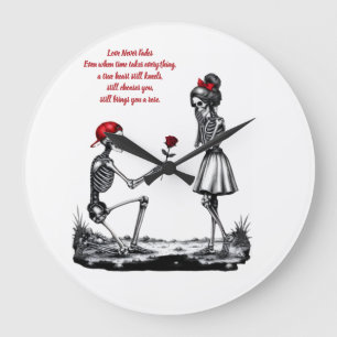 Grande Horloge Ronde Couple de squelettes amour jamais ne faiblit
