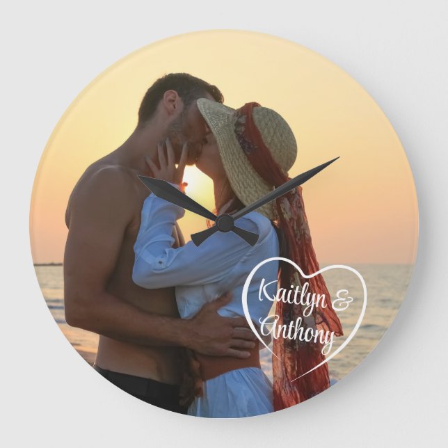 Grande Horloge Ronde Couple Love Heart Photo Names (Recto)