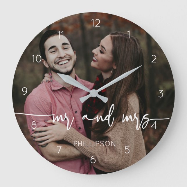Grande Horloge Ronde Couple personnalisé m et mrs cadeau photo (Recto)