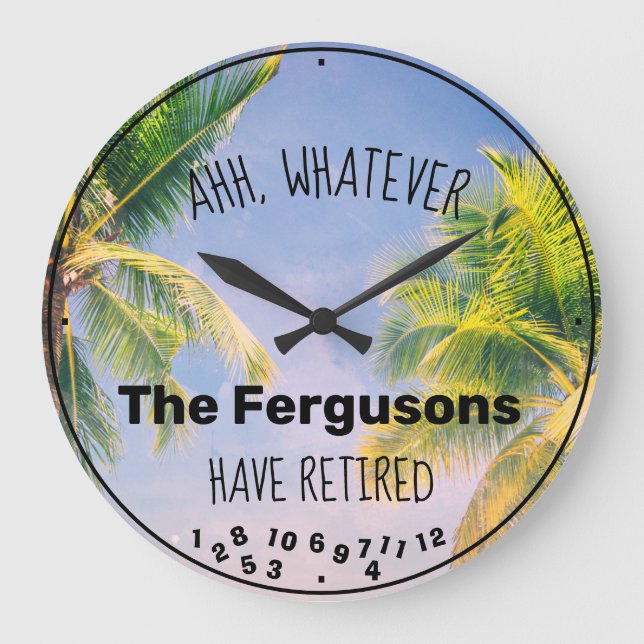Grande Horloge Ronde Couple Retraité Nom de famille Palm Trees Retraite (Recto)