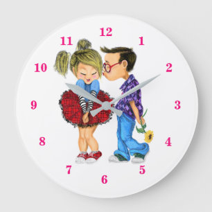 Grande Horloge Ronde Couple romantique mignon - Amour - Baiser