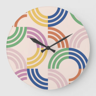 Grande Horloge Ronde Courbes triées rétro Arrière - plan géométrique