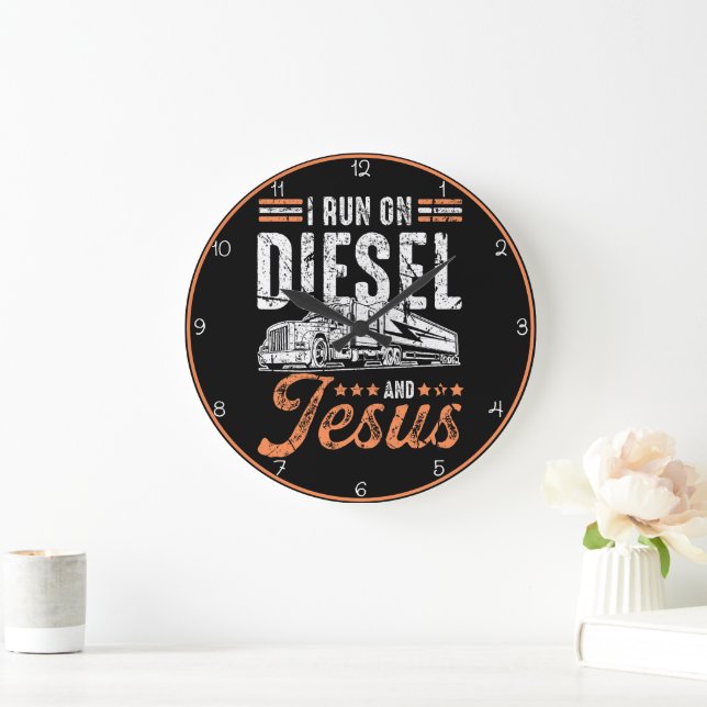 Grande Horloge Ronde Courez sur Diesel et Jésus" Trucker (Maison)