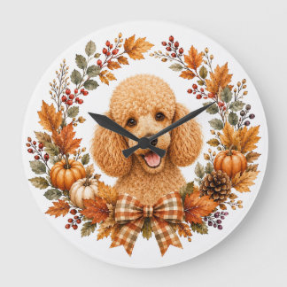 Grande Horloge Ronde Couronne d'automne Caniche