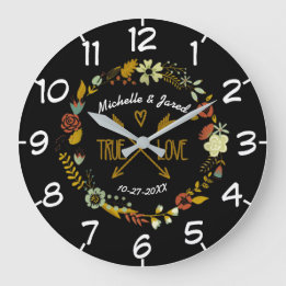 Grande Horloge Ronde Couronne de fleurs d'automne pour l'anniversaire d