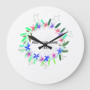 Grande Horloge Ronde couronne de guirlande colorée Noël waadd nom texte