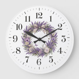 Grande Horloge Ronde couronne de lavande vintage provence