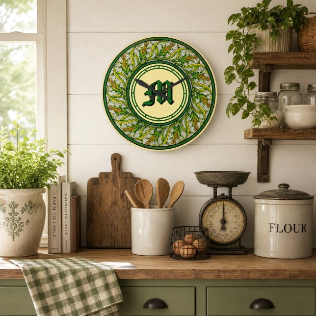 Grande Horloge Ronde Couronne de maïs monogramme impression (Créateur téléchargé)