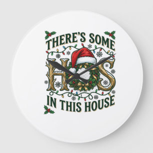 Grande Horloge Ronde Couronne de Noël de maison Hos Chapeau de Père Noë