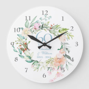 Grande Horloge Ronde Couronne de roses d'été suaves 60e / 75e anniversa