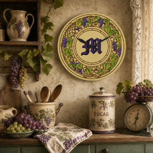 Grande Horloge Ronde Couronne de treillis de vigne à monogramme imprimé