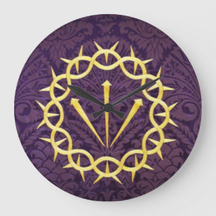 Grande Horloge Ronde Couronne D'Or D'Épines Sur Arrière - plan Violet N