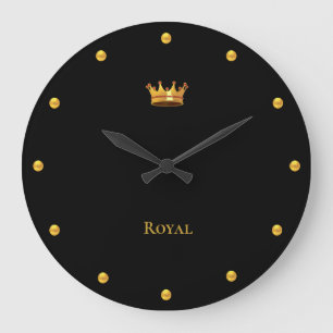 Grande Horloge Ronde Couronne dorée élégante et points dorés sur fond n