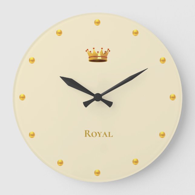 Grande Horloge Ronde Couronne dorée sur beige clair (Recto)