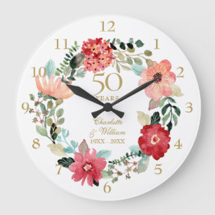 Grande Horloge Ronde Couronne florale pour les 50 ans de mariage