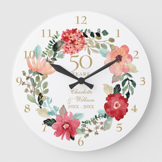 Grande Horloge Ronde Couronne florale pour les 50 ans de mariage (Recto)