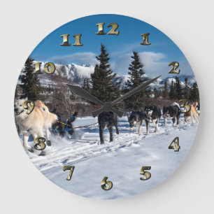 Grande Horloge Ronde Course de traîneau à chiens Husky de l'Alaska