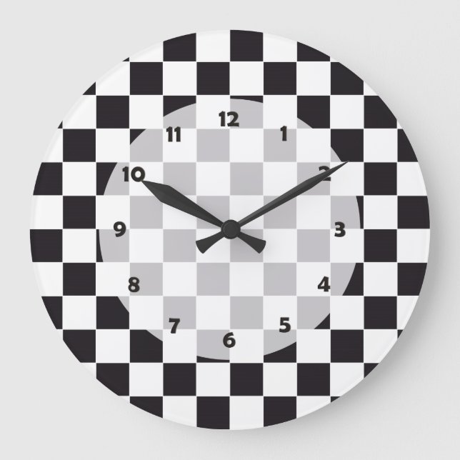 Grande Horloge Ronde Course de voiture / Motif d'échecs + votre backgr. (Recto)