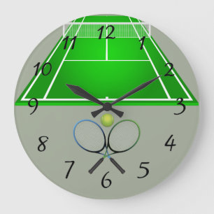 Grande Horloge Ronde Court de tennis Animé et raquettes