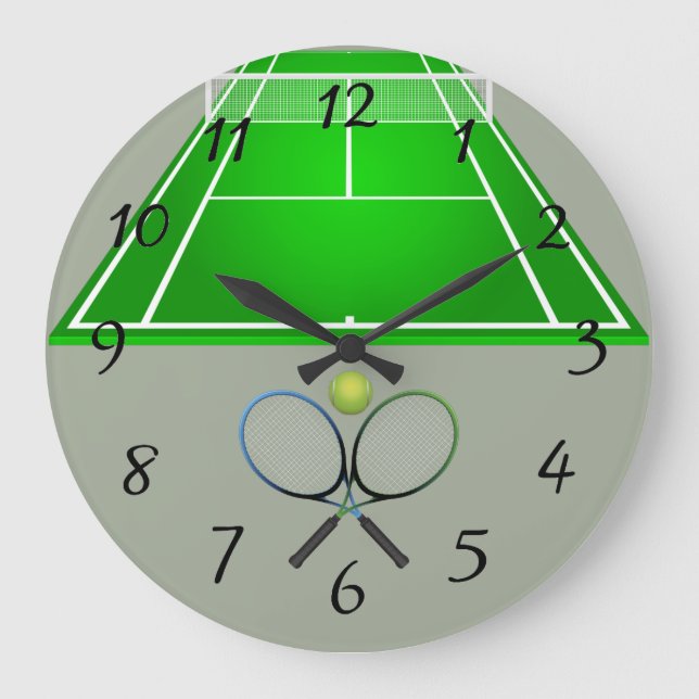 Grande Horloge Ronde Court de tennis Animé et raquettes (Recto)