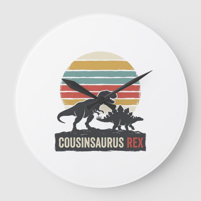 Grande Horloge Ronde Cousinsaurus Rex Drôle Dinosaure Vintage T-Shirt D (Recto)