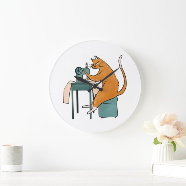 Grande Horloge Ronde Couture vintage de chat (Maison)