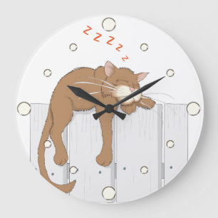 Grande Horloge Ronde Couverture murale du chat Nap