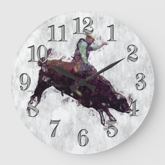 Grande Horloge Ronde Cow-boy de rodéo de style occidental Bull Rider (Recto)