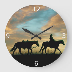 GRANDE HORLOGE RONDE COWBOY AVEC LE CHEVAL