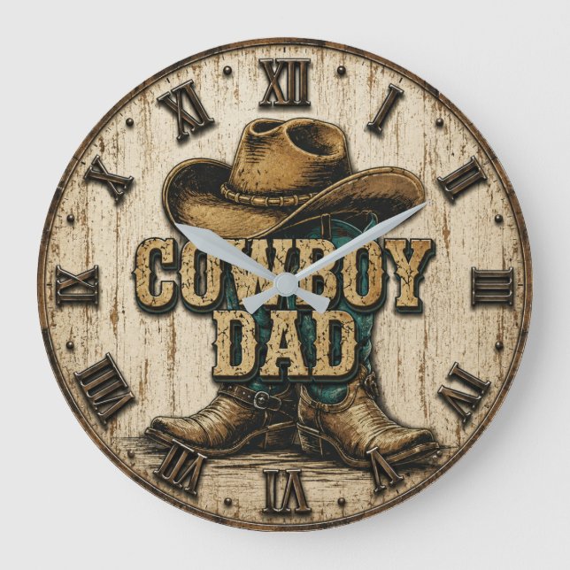 Grande Horloge Ronde Cowboy Dad Western Rustic Ranch (Recto)