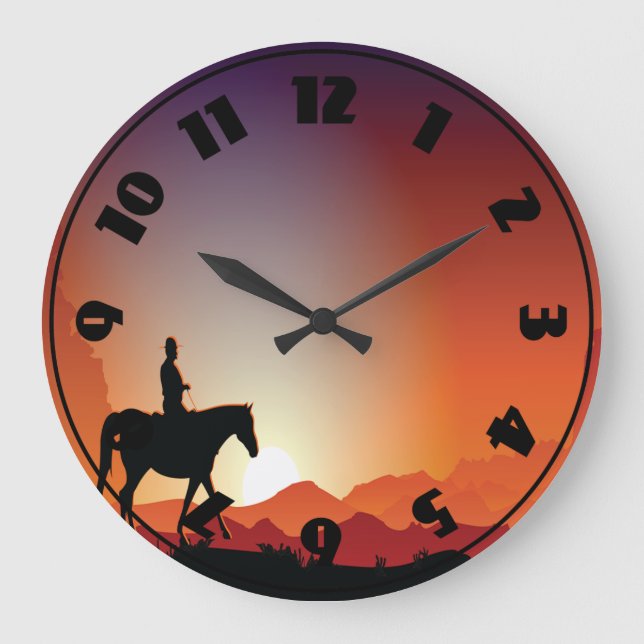 Grande Horloge Ronde Cowboy Riding A Horse Clock (Recto)