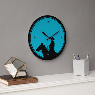 Grande Horloge Ronde Cowboy Silhouette on Turquoise
