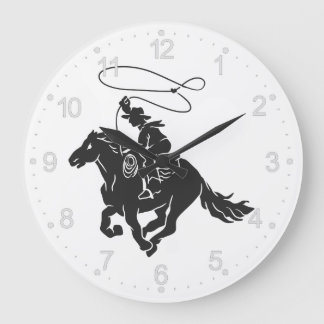 Grande Horloge Ronde Cowboy sur buccking cheval courir avec lasso