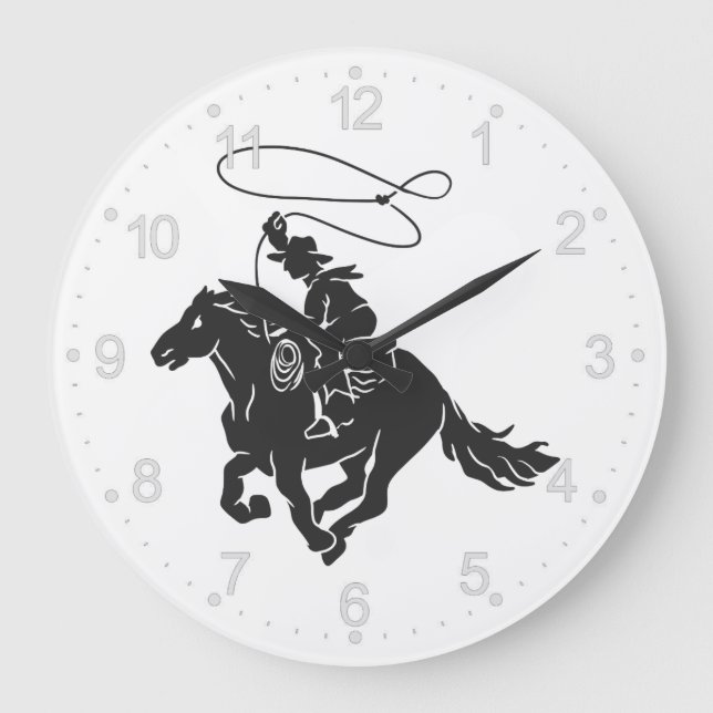 Grande Horloge Ronde Cowboy sur buccking cheval courir avec lasso (Recto)