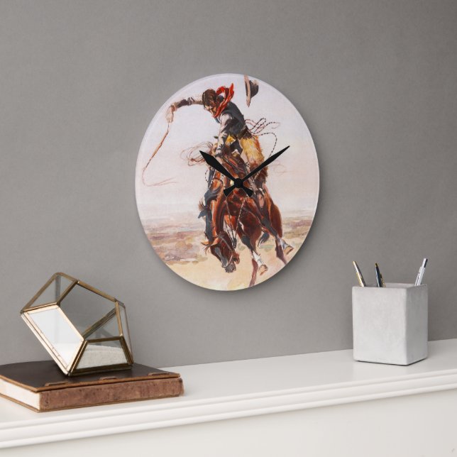 Grande Horloge Ronde Cowboy sur Bucking Bronco (Bureau)