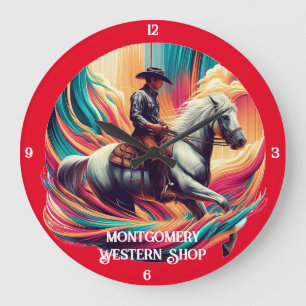 Grande Horloge Ronde Cowboy sur Horseback Vibrant Art