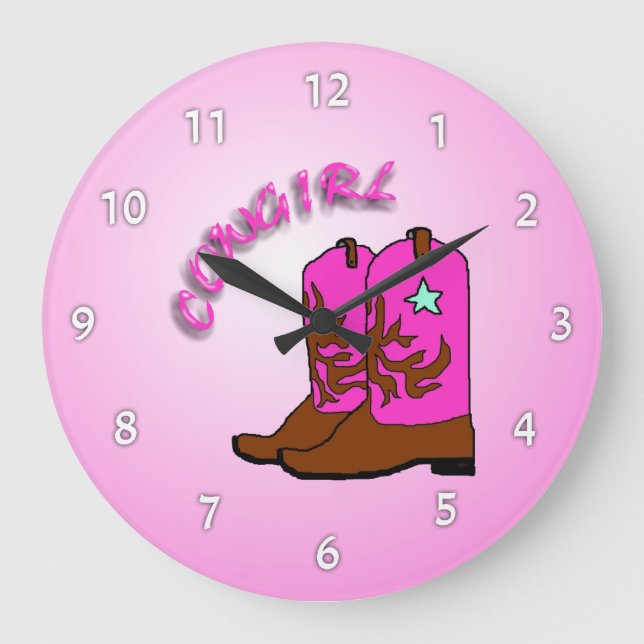 Grande Horloge Ronde Cowgirl Pink Boots Girl's Bedrome Wall Clock (Recto)