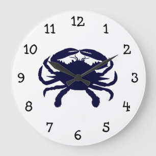 Grande Horloge Ronde Crabe bleu foncé