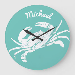 Grande Horloge Ronde Crabe bleu nautique cool personnalisé plage